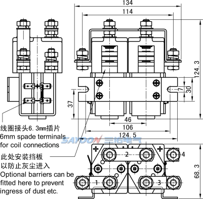 Контактор постоянного тока Sayoon ZJWH200A-2T