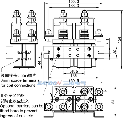 Контактор постоянного тока Sayoon ZJWH400A-2T